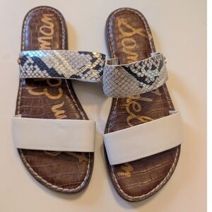 Sam Edelman‎ Women's Sandals Slide White Snakeskin Print Leather Size 8